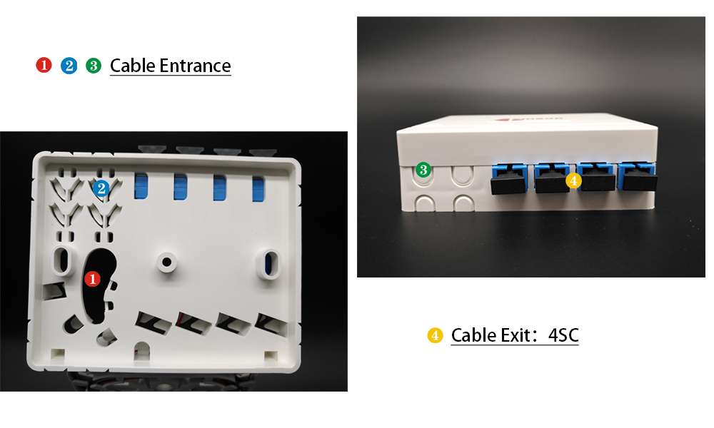 indoor network terminal box fiber optic 4 cores, rotate splice tray, sc simplex adapter, shutter adapter optional