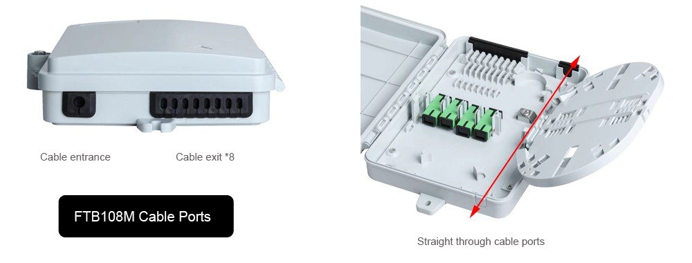 outdoor wall mounted roseta fibra optica, optical fiber splitter 1x8 , 8 heat shrinkable protector, 10mm cable diamter,2x5mm drop cable exit