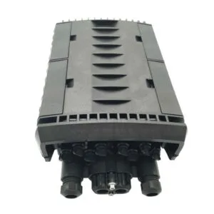 ip68 waterproof 1x8 splitter distribution box, outdoor use, 48 cores capacity, 16 sc adpater backet, 2 cable glands, 2 uncut port, and 8 reinforced adapters