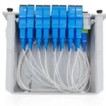 lgx plc splitter 1x16, sc upc connectors blue color, 1mts, input apc green coupler, output blue couplers with number mark