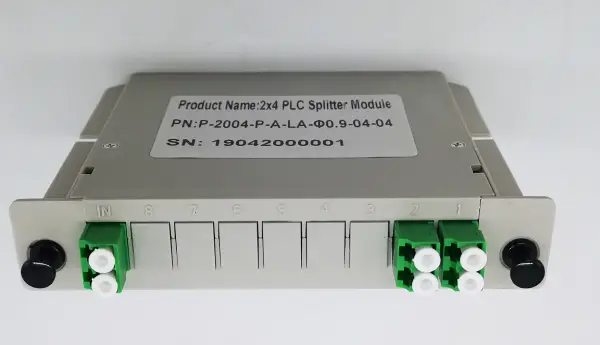 gpon passive splitter 2x4 lc apc connectors green, with blocks,custom label