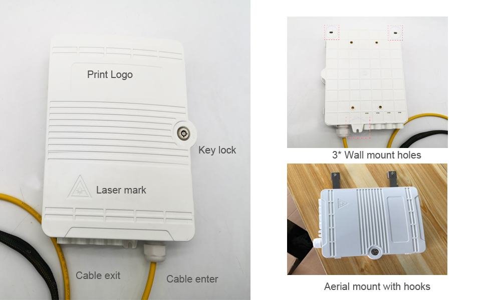 outdoor mini optical fibre termination unit, 8 port sc, 12mm cable gland, 1 splice tray