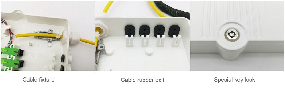 outdoor mini optical fibre termination unit, 8 port sc, 12mm cable gland, 1 splice tray