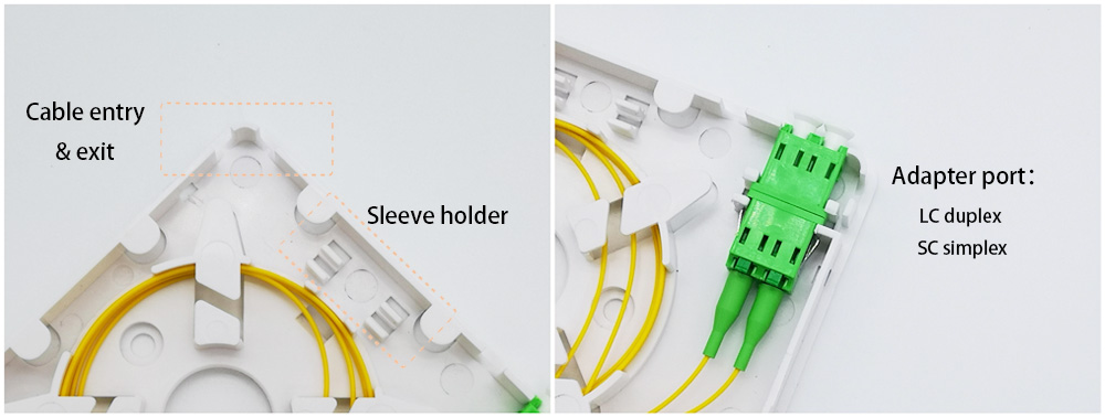 ftth wall mounting roseta optica 3m, sc connectors, 2 mounting screws and sleeve, white