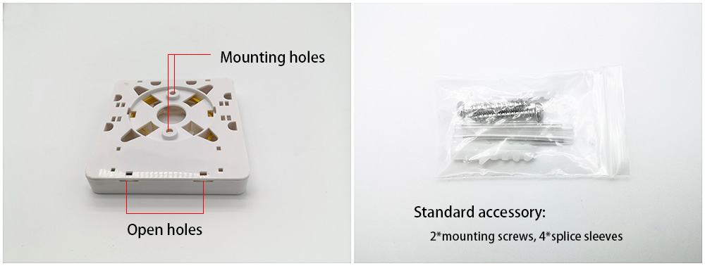 ftth wall mounting roseta optica 3m, sc connectors, 2 mounting screws and sleeve, white