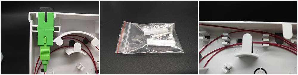 fiber optic wall outlet, slide open cover, no screws, 2mm 3mm or 2x3mm drop cable exit