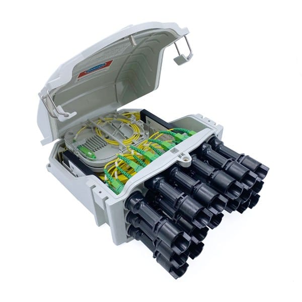 compact size, multi function ftth fiber splice box, 16 sc fast connector, 2pcs 1x8 abs splitter or blockless splitter