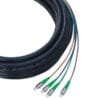 service drop wire 4 core fc apc patch cord blue, orange, green, brown inner sheath, 9.8mm pe black, with metal ip68 copper waterproof plug for outdoor use