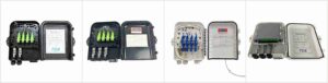 plastic fiber optic distribution box, pole / wall mount, 8 sc adapter plate or splitter cassette 1x8, cable glands or uncut cable ports, 8 round port 2x3mm drop cable