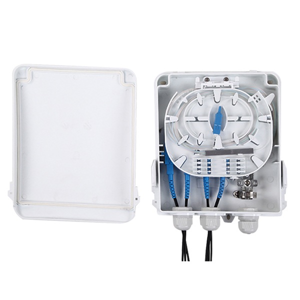 ftth 1x8 fiber splitter box,3 cable glands 7 12mm, sliding shackle cover, 8 sc adapter bracket, white
