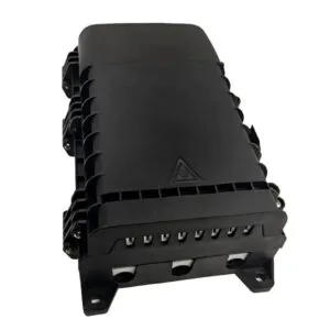 new 1x8 splitter ftth termination box outdoor pole / wall mount, black pp+gf material, ip65, 36 cores splicing,3 inlet 12mm, 8 outlet 2x3mm sc connectors