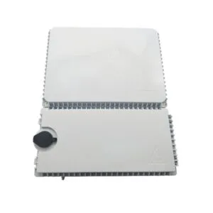 2 cover unique design fiber dp box, with 2 pcs 1x8 splitter modules, white color, outdoor pole mount