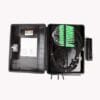 ip65 black outdoor fiber optic termination box, 24 sc adapters, abs, pole mount with clamps, with splice tray and optical distribution panel