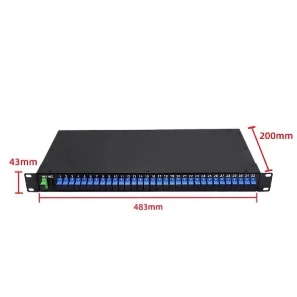 1x32 optical splitter sc connectors, 19inch 32 port fiber patch panel black, 1.2mm thicknes cold rolled steel with spraying