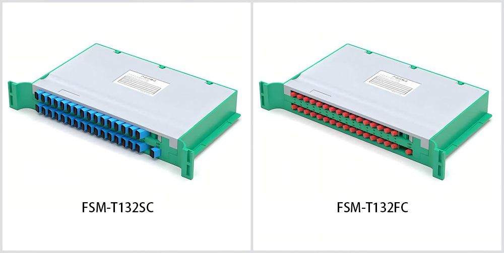 fiber optic cassette splitter in gpon 1x32 in trays, abs material, sc fc lc st connectors