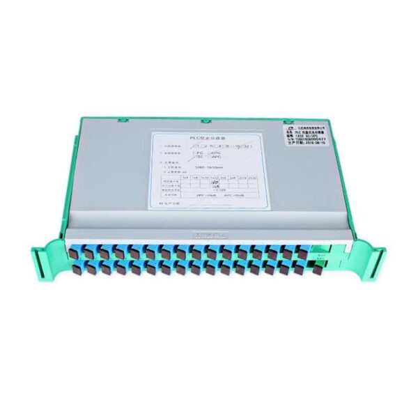 fiber optic cassette splitter in gpon 1x32 in trays, abs material, sc fc lc st connectors