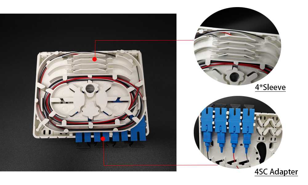 indoor network terminal box fiber optic 4 cores, rotate splice tray, sc simplex adapter, shutter adapter optional