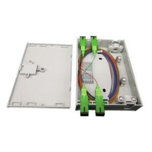 ftth otb optical termination box, cable go straight for splicing, 4 sc adpater, plastic abs, splice sleeve holder.