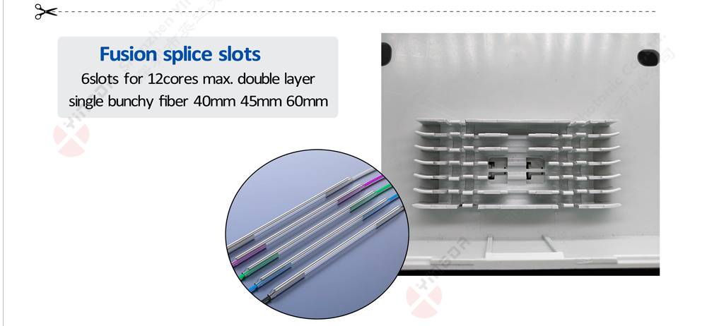 ftth otb optical termination box, cable go straight for splicing, 4 sc adpater, plastic abs, splice sleeve holder.