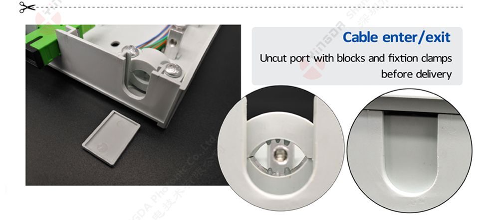 ftth otb optical termination box, cable go straight for splicing, 4 sc adpater, plastic abs, splice sleeve holder.