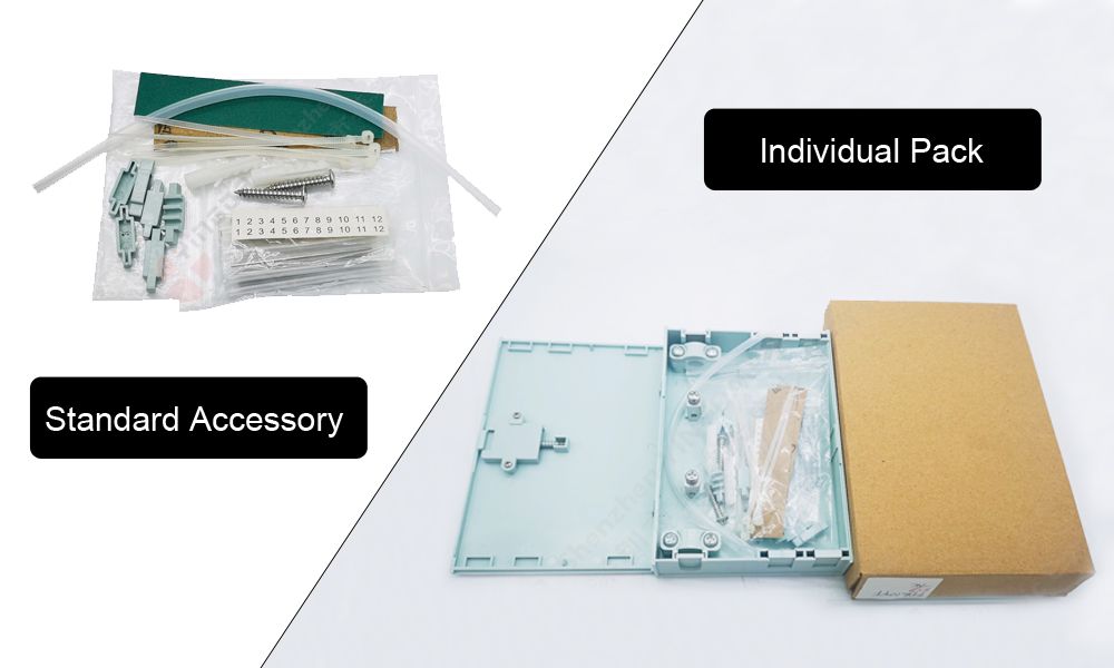 ftth otb optical termination box, cable go straight for splicing, 4 sc adpater, plastic abs, splice sleeve holder.