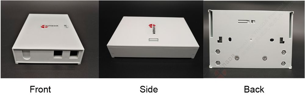 ftth otb optical termination box, cable go straight for splicing, 4 sc adpater, plastic abs, splice sleeve holder.