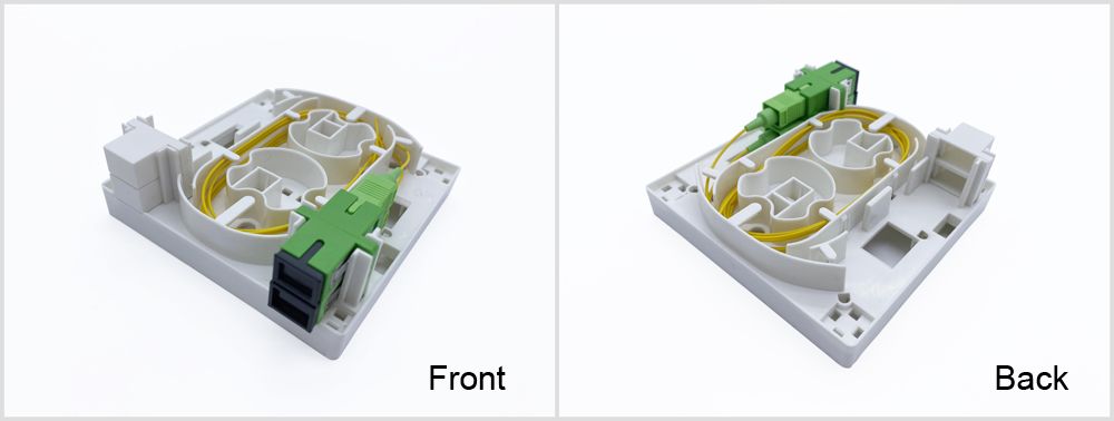 4 port plastic abs wall mount fiber termination enclosure for 4 sc pigtails, back cable entrance, white ul94v0