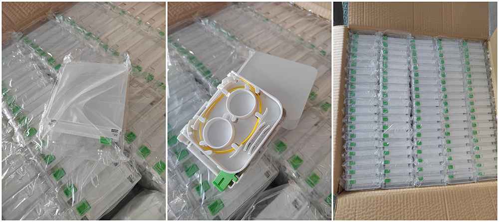 1 port roseta fibra optica movistar custom, transparent front cover, sc simplex or duplex adapters optional, bottom cable entrance