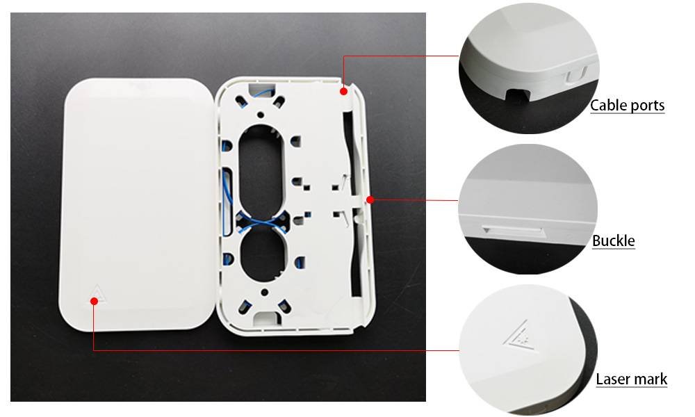 fiber optic outlet box 1core sc adapter internal, back mid span cable go through, buttom cable entrance