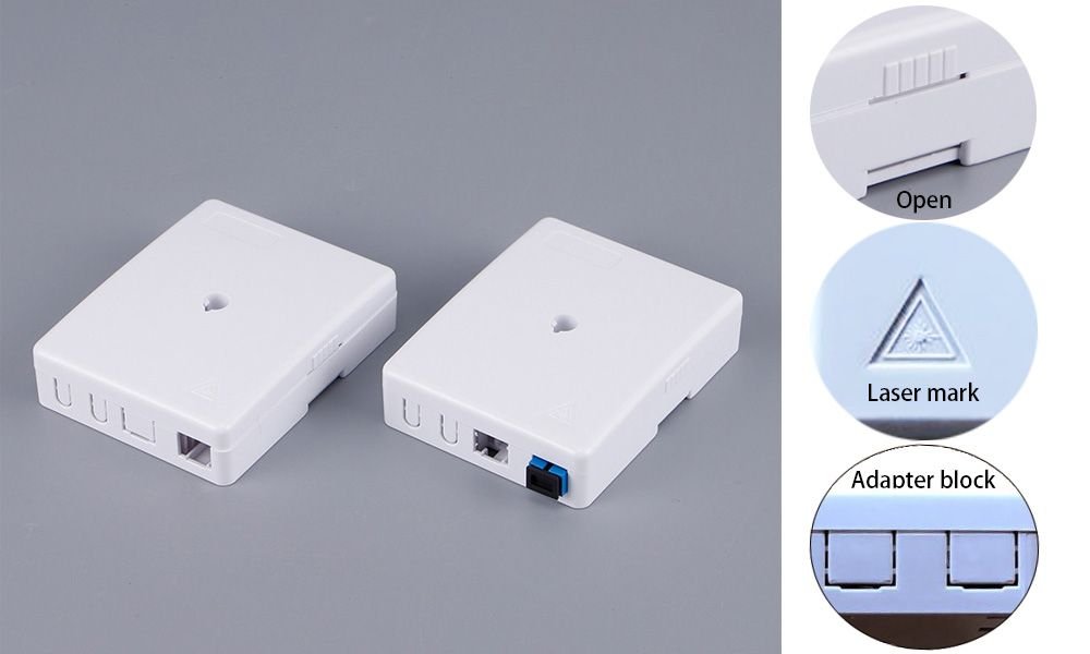fibra optica roseta, screw lock, both sides press down open, front operation, sc connectors and drop cable exit