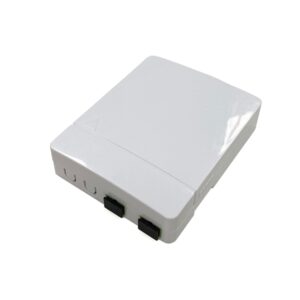 fiber optic wall plate outlet, separate lid and bottom, splice tray, 2 sleeves, 2 sc connector, pigtails