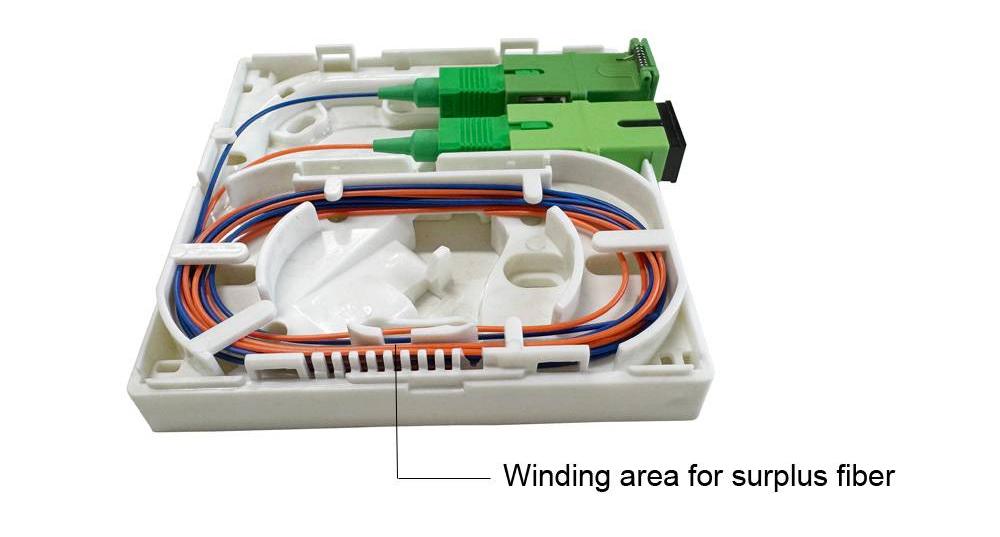 ftth fat box 2 cores sc connectors, fiber optic outlet, left cable winding, right cable distribution