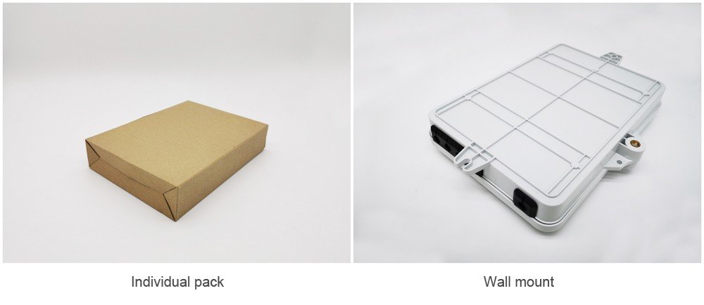 outdoor wall mounted roseta fibra optica, optical fiber splitter 1x8 , 8 heat shrinkable protector, 10mm cable diamter,2x5mm drop cable exit