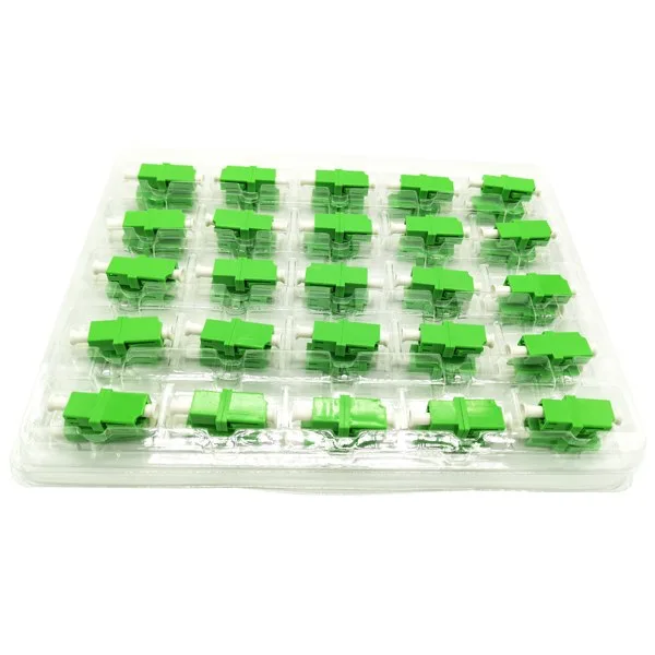 lc apc adapter duplex, sc footprint welding body, w/o flange, single mode apc green, metal clip