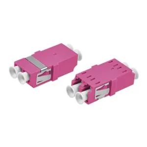 fiber lc adapter duplex multimode om4 mm rose red, w/o flange, one piece body with metal clip