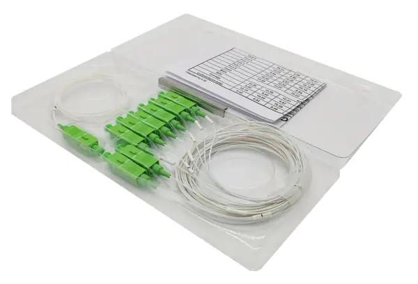 passive fiber splitter 1×8 sc apc single mode g657a1 fiber, smf cable 900um os1 white 1m