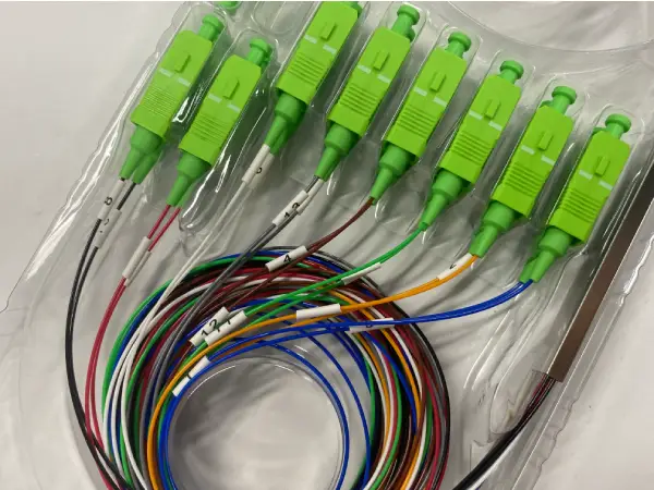 fttx plc splitter 1x16 sc/apc connectors, blister box individual pack, 200pcs/master carton, colored output pigtails