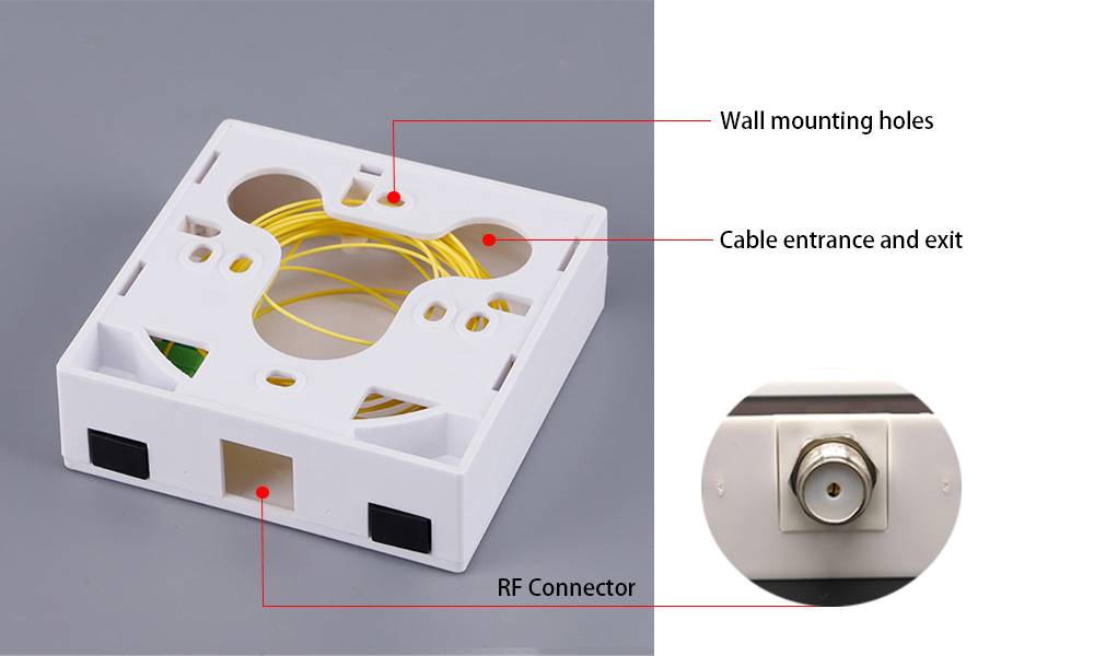 ftth desktop optical termination outlet, 2sc connectors, 1 rf for catv application