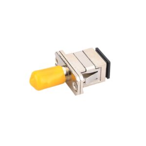fiber sc to st adapter, simplex, metal body, female to female, dust cap sc black, st yellow, full flange