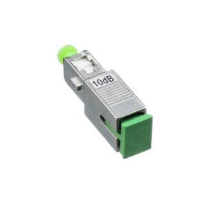 sc apc attenuator build out type, male to female attenuator, metal with green dust caps