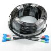 4 core armored fiber jumper cable with sc st fc lc, tpu cable sheath, black, anti uv, very soft, outdoor use, pack with cable car for fast deploying