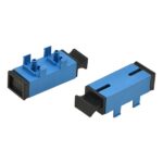 sc/upc fiber optic adapter with legs for pcb boarding, blue, black caps