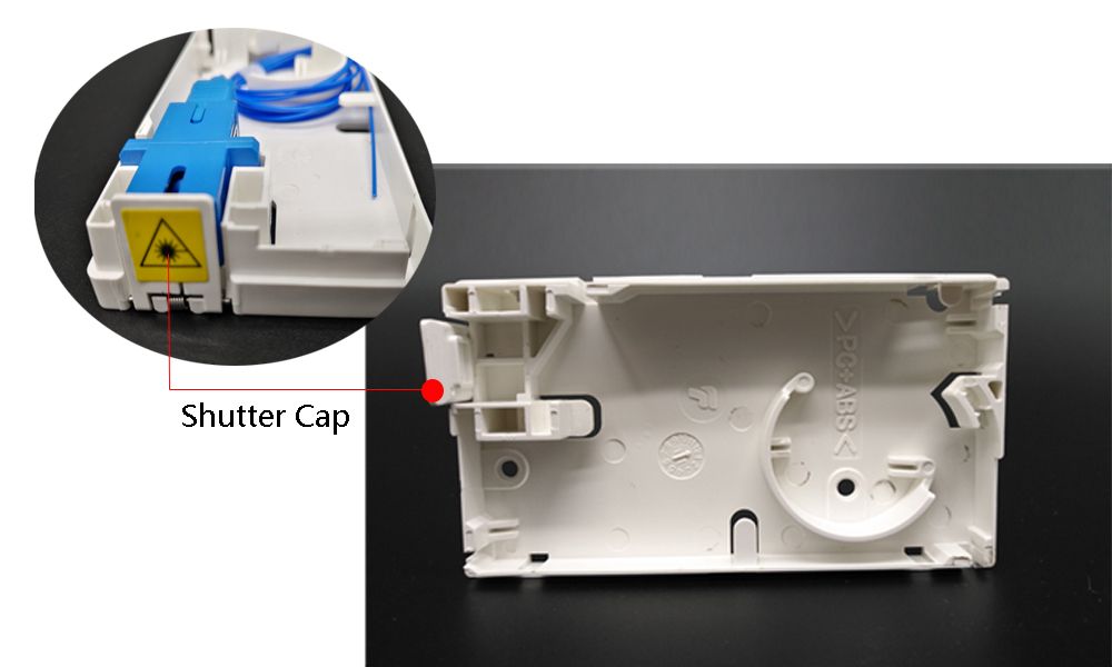 fttx box 1 sc port with shutter, indoor wall mounted, mini ftth outlet, white os2 apc green lszh