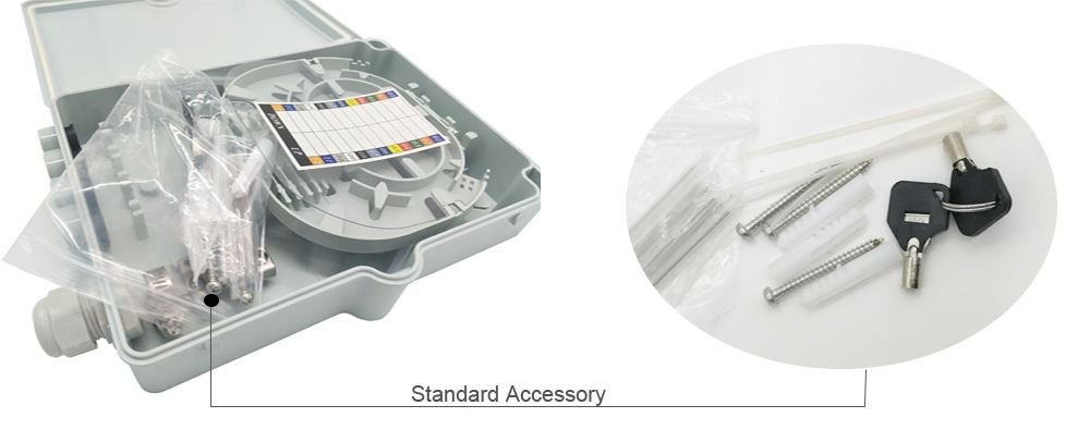 outdoor mini optical fibre termination unit, 8 port sc, 12mm cable gland, 1 splice tray