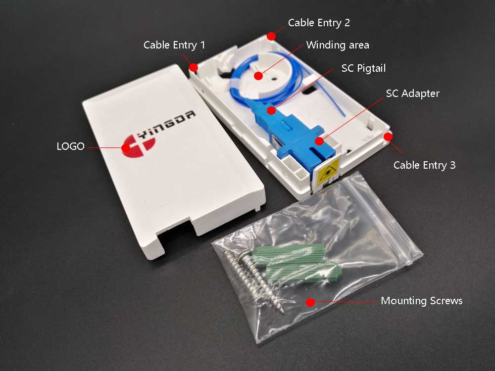 fttx box 1 sc port with shutter, indoor wall mounted, mini ftth outlet, white os2 apc green lszh