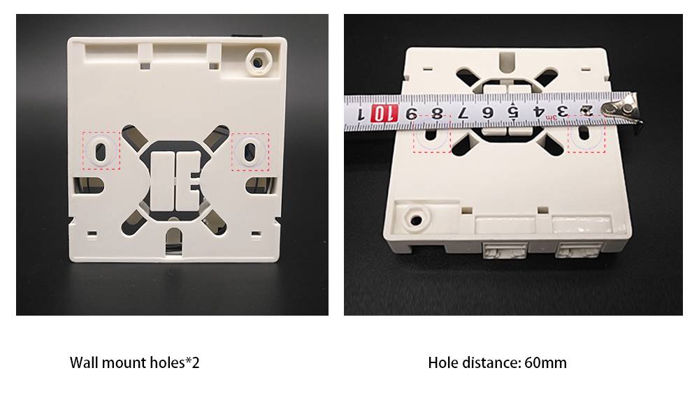 1 core fiber wall outlet, 2 rj45 modules for cat5e, cat6, indoor mounting on wall