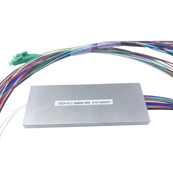 custom fo splitter in fiber optics, fiber splitter 2×24 sc fc lc st connectors, 1.5 meter colored pigtails 0.9mm