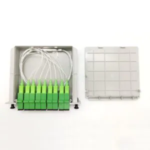 ftth plastic fiber optic splice box 8 cores single fiber smf, wall mounted fiber termination box, 2cable glands, 8 drop cable round ports