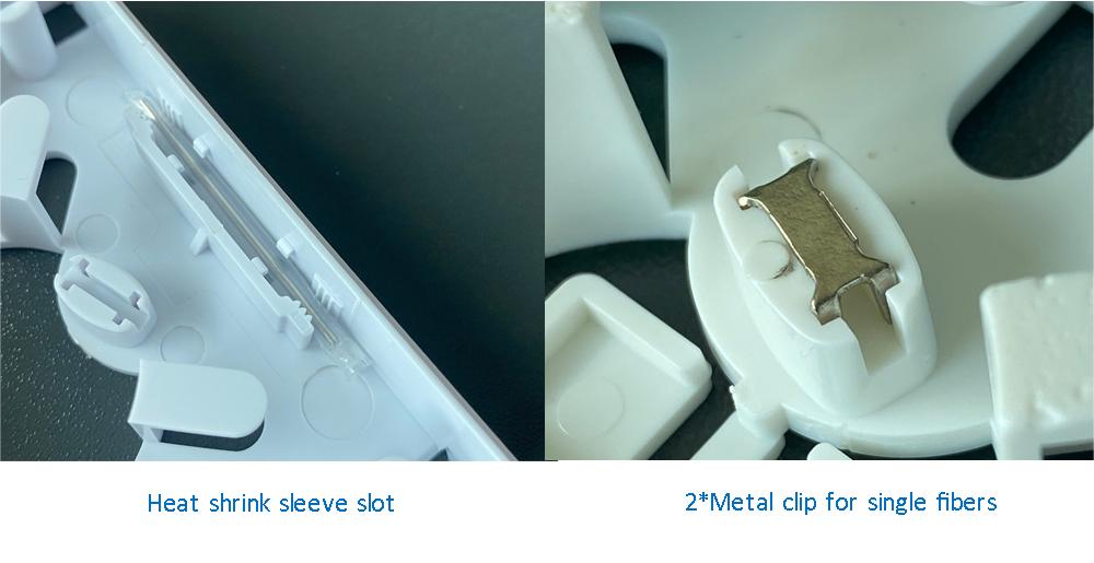 86 fiber optic outlet, 86*86*25mm, 2 sc port, mechanical splicer, fiber sleeve holders, wall mounted