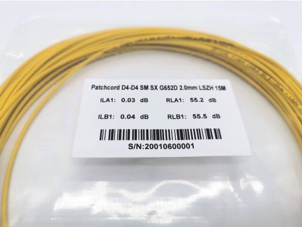 d4 to d4 single mode fiber patch cord 15m 9/125um os1 smf yellow 2mm lszh with custom labels